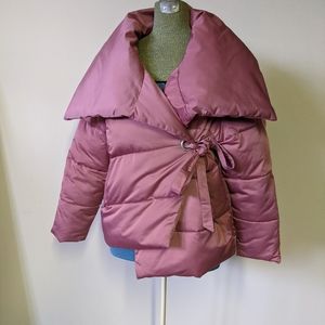 AVEC LES FILLES Wide Collar pink Wrap Puffer Jacke
